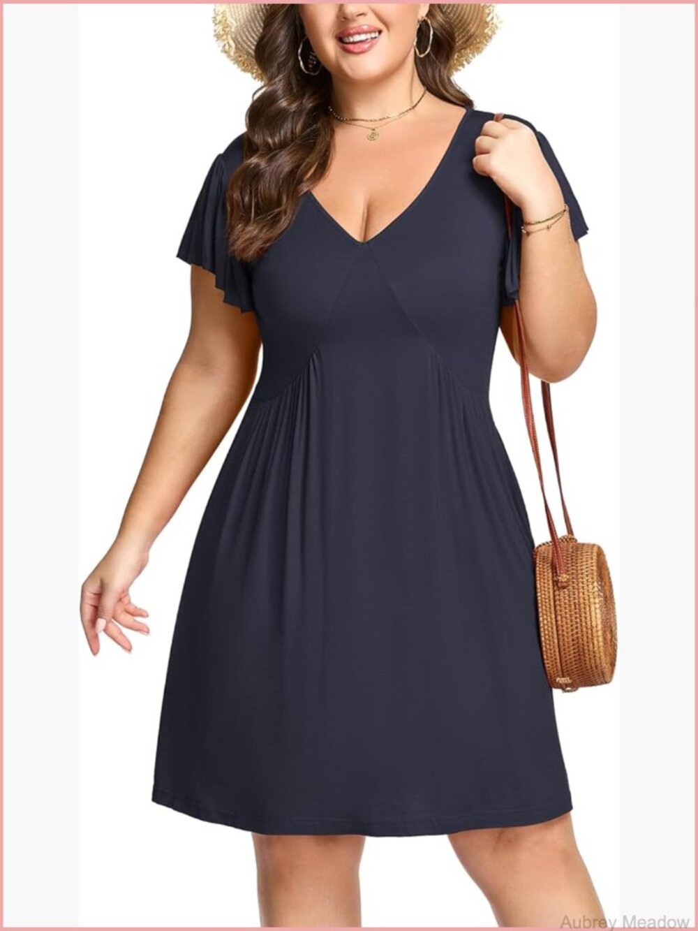 Plus Size Ruffle Sleeve V-Neck Midi Dress with Pockets A-Line